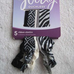 5 Zebra Goody Ouchless Ribbon Elastics Ponytailer Hair Bands Soft No Metal Tied